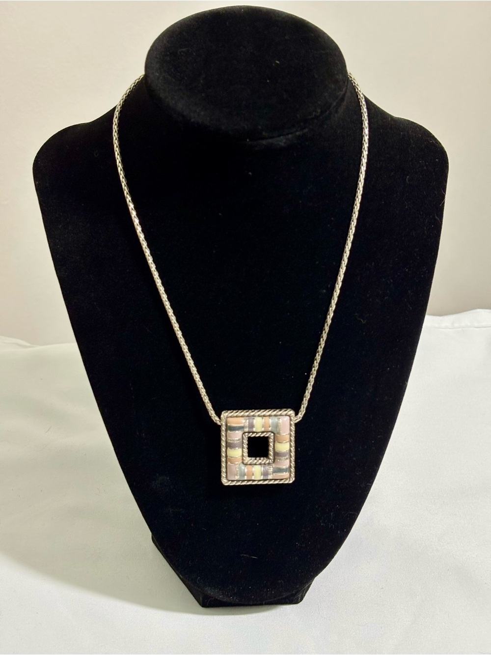 Vintage RETIRED Brighton "Cabana" Pastel Neutral Square Pendant Necklace - 15" - Picture 2 of 4